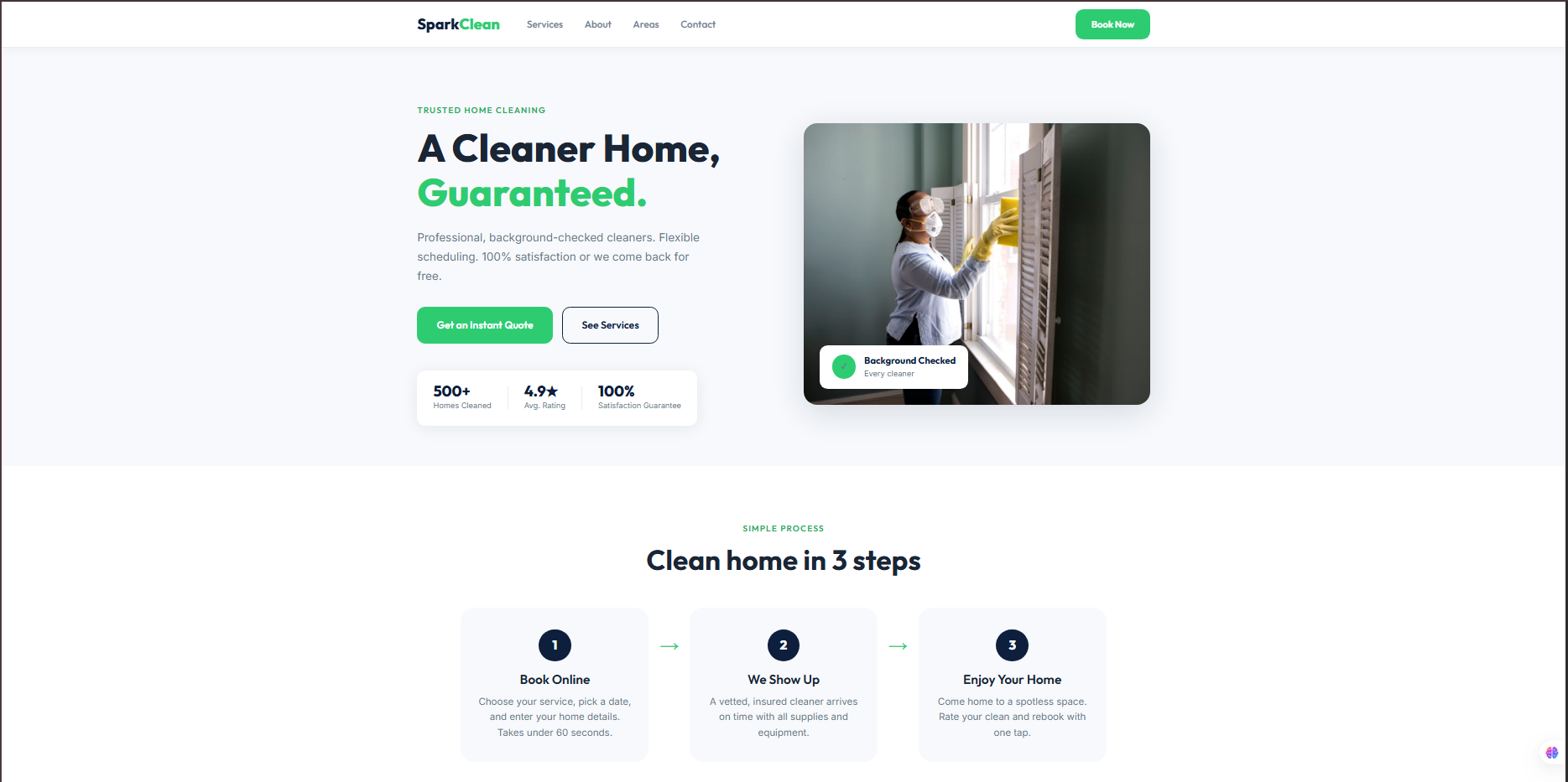 SparkClean website screenshot